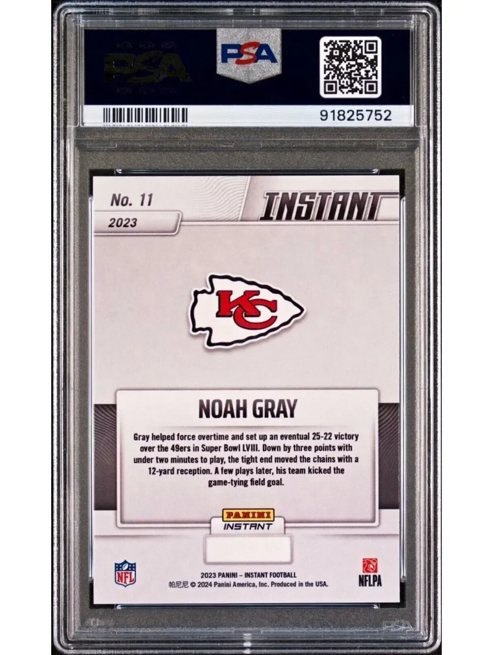 Noah Gray 2023 Panini NFL Superbowl LVIII Champions #11 Card PSA 9 Mint